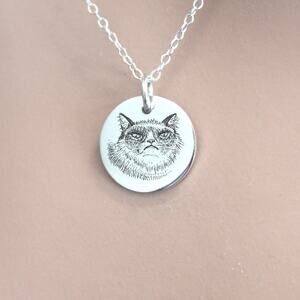 Sterling Silver Cranky Feline Friend Necklace, Silver Cranky Cat Necklace